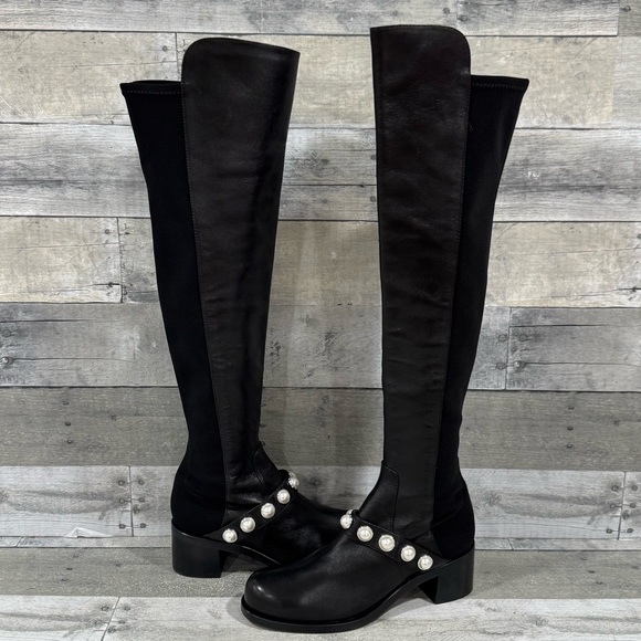 STUART WEITZMAN Portia Studded Over Knee Boots - Black - Size - 7.5B - Picture 1 of 15